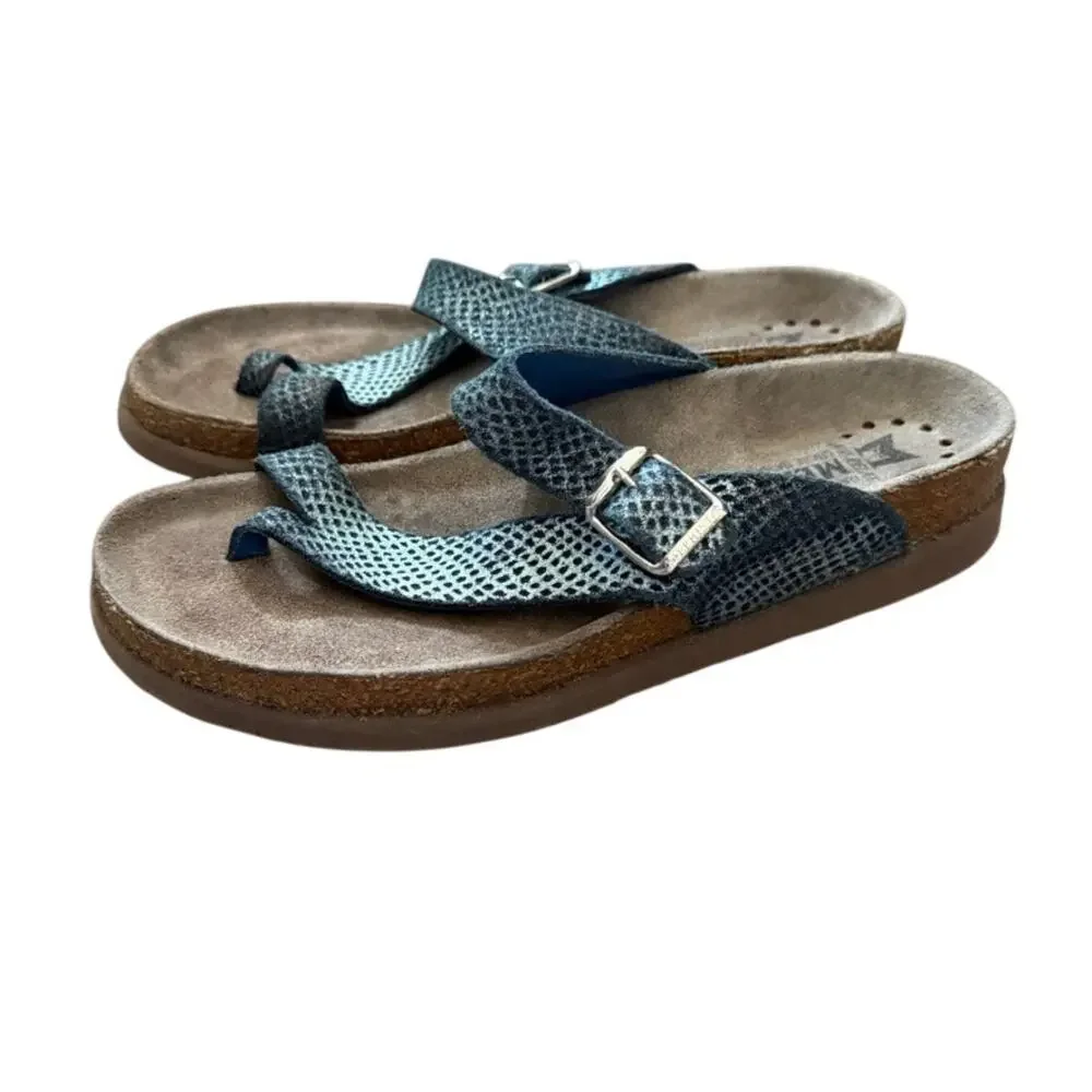 Mephisto Helen Blue Snakeskin Thong Sandals EU 39 US 8